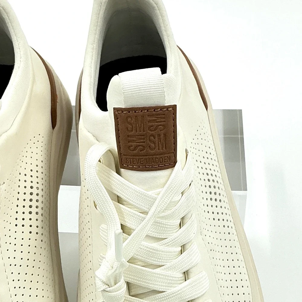 Steve Madden Mens Size 8 Cream Off White Perforated Low Top Sneakers Pyper